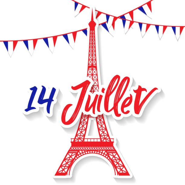 Bastille Day 14th of July, Vive la france with France flag and eiffel tower vector art illustration