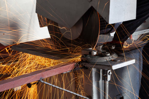 istock Circular saw cutting metal, spreading metal sparks 1132025067
