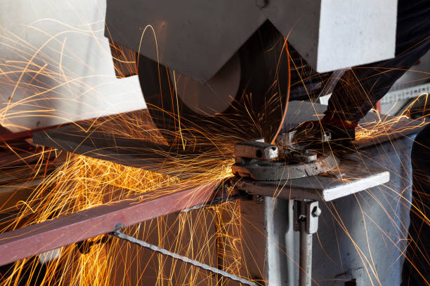 istock Circular saw cutting metal, spreading metal sparks 1132025070