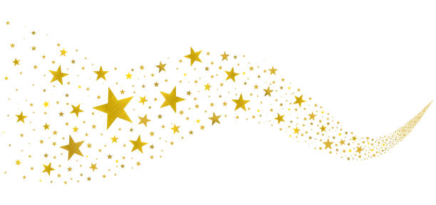 Golden Stars in the Stream gold stars fly in a stream on a white background gold metal silhouettes stock illustrations