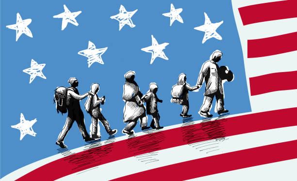 illustration der usa-einwanderung - einwanderer stock-grafiken, -clipart, -cartoons und -symbole