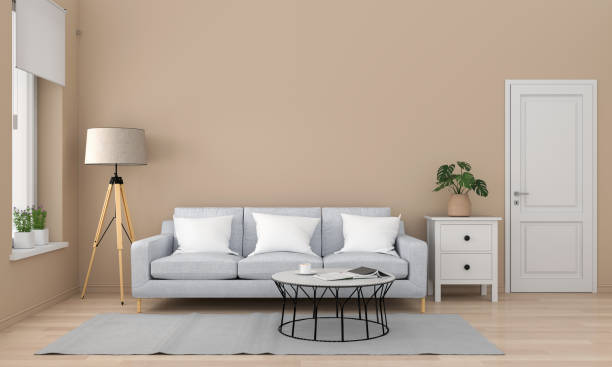 istock Gray sofa and table in living room, 3D rendering 1132027960