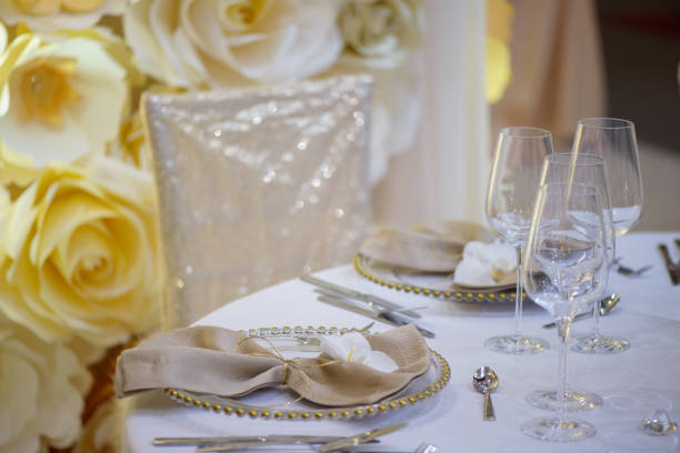istock Elegant table sitting arrangement at a formal event or fine dining restaurant 1132028130