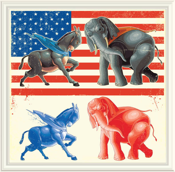 Democratic donkey and Republican elephant American political symbols, republican versus democrat Eps9 left wing politics stock illustrations