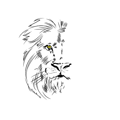 Vector Black and White Tattoo King Lion Illustration - Illustration