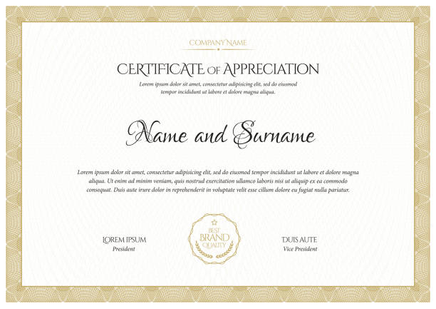 ilustrações de stock, clip art, desenhos animados e ícones de certificate template. diploma of modern design or gift certificate. - certificate diploma frame currency