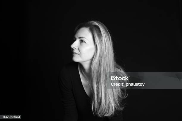 Close Up Portrait Of Beautiful Woman Stock Photo - Download Image Now - Portrait, Black And White, Profile View