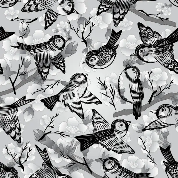 Vector illustration of Seamless pattern with birds and trees