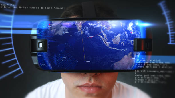 istock Handsome young man wearing VR headset and experiencing virtual reality. 1132036933