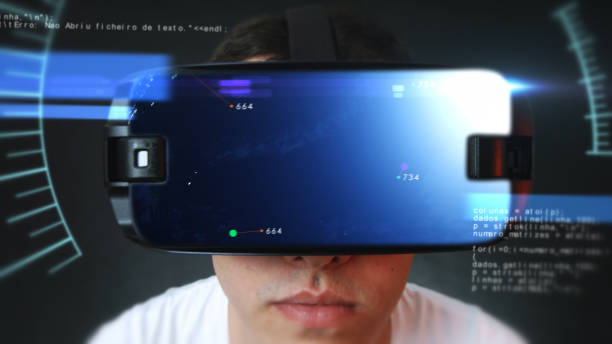 istock Handsome young man wearing VR headset and experiencing virtual reality. 1132037111