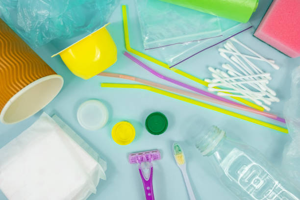 istock Plastic waste concept: variety of single use objects that get thrown out every day, top view 1132037205