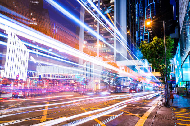 istock Modern city traffic at night 1132038212