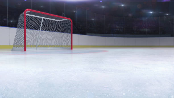 istock ice hockey stadium with goal red gate and blank copy space front 1132038285
