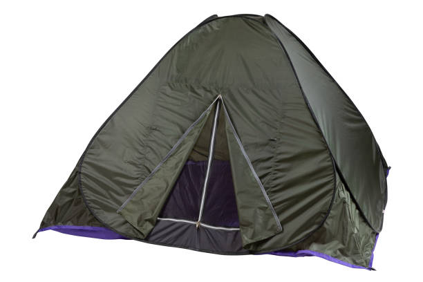 istock a large green tent in the unfolded state, the door is open, on a white background 1132038990