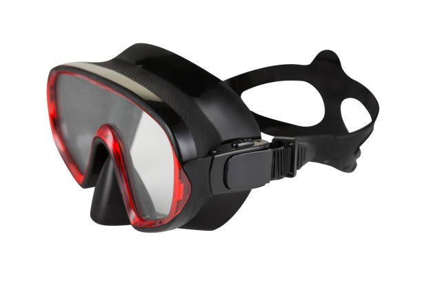 istock black diving mask with a red rim, side view, on a white background, isolate 1132039013