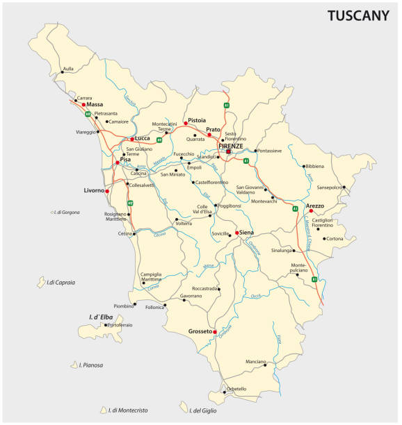 illustrations, cliparts, dessins animés et icônes de carte vectorielle de route de la région italienne toscane - siena province