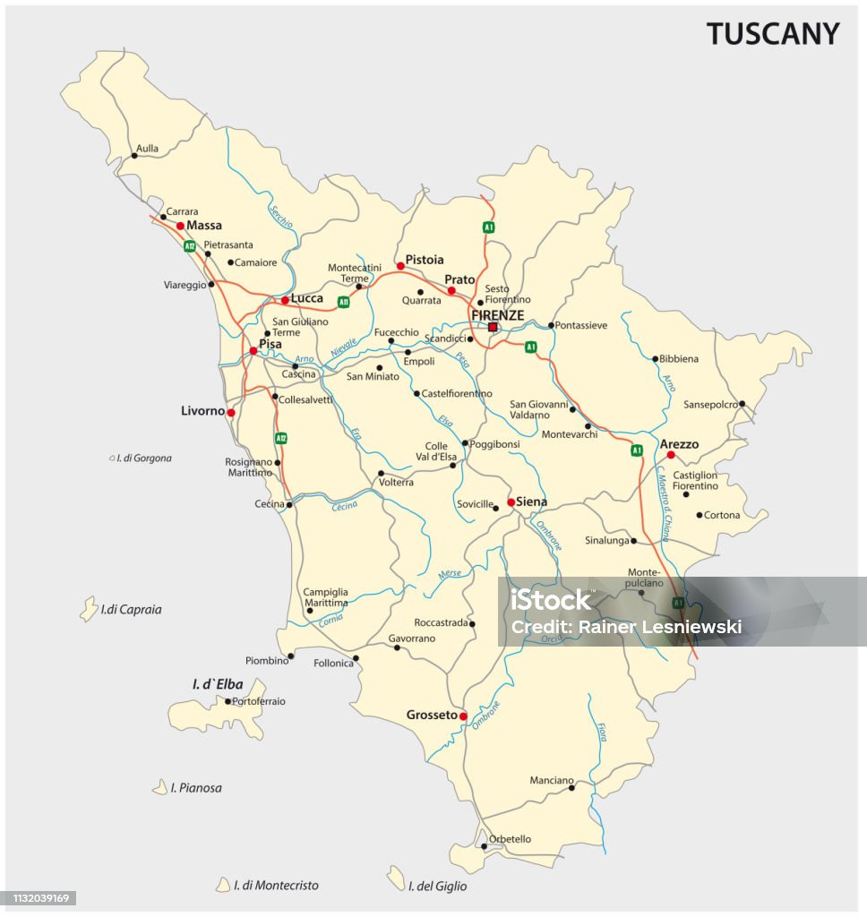 Road Vector Kaart Van De Italiaanse Regio Toscane Stockvectorkunst En Meer  Beelden Van Toscane - Toscane, Kaart, Italië - Istock