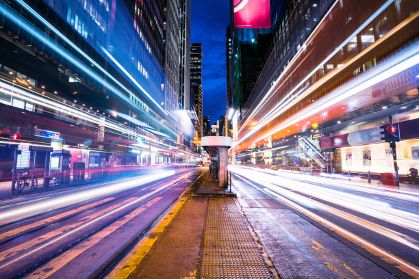 istock Modern city traffic at night 1132040077