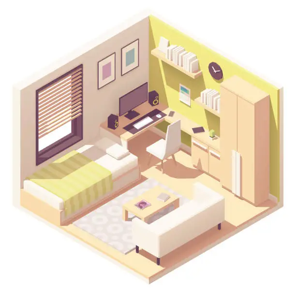 Vector illustration of Vector isometric teenager or student room
