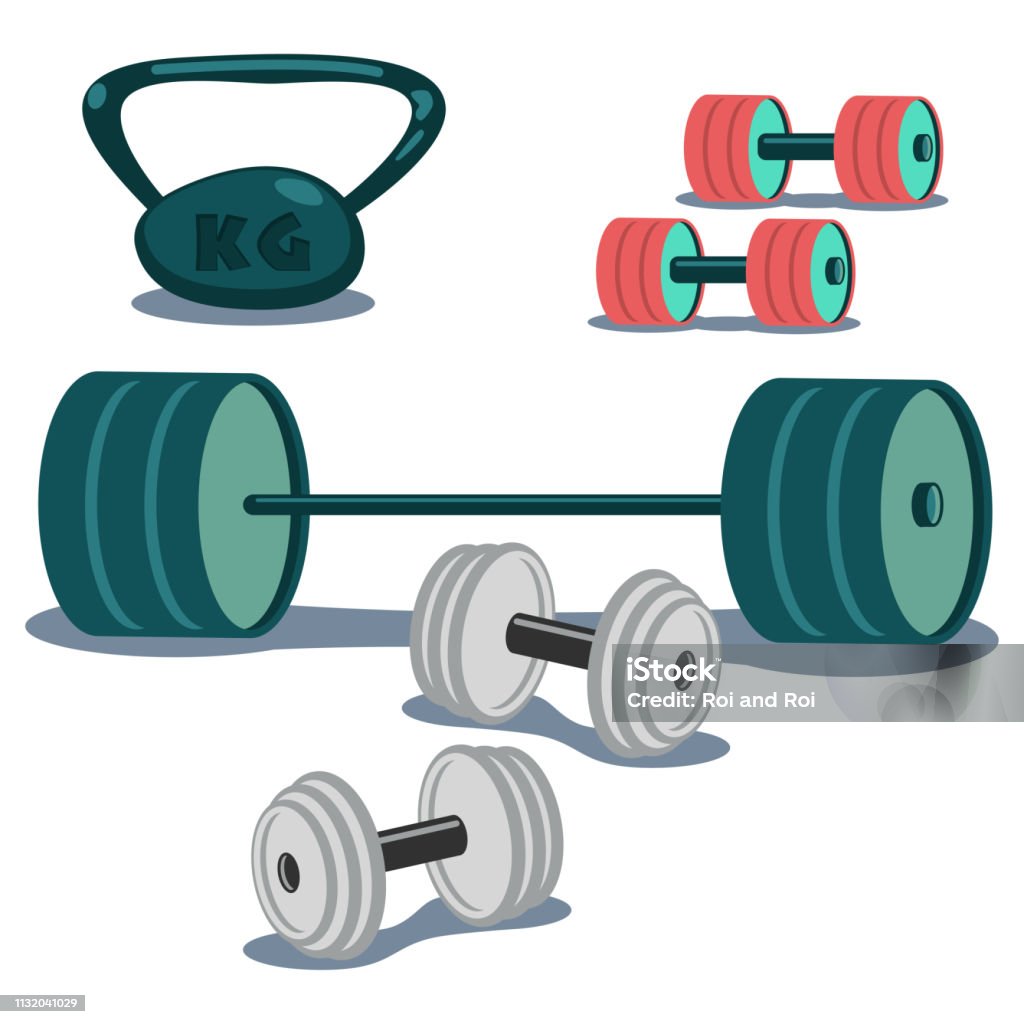 Dumbbells Weight And Barbell Icons Set Cartoon Vector Illustration Isolated  On White Background Stock Illustration - Download Image Now - iStock