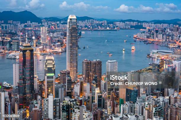 View Of The Hong Kong Skyline Stock Photo - Download Image Now - Hong Kong, Urban Skyline, Building Exterior
