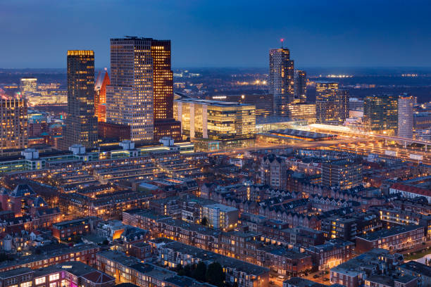 aerial view on the city centre of The Hague aerial view on the city centre of The Hague on a cold day in winter the hague photos stock pictures, royalty-free photos & images