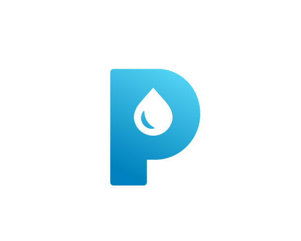 illustrazioni stock, clip art, cartoni animati e icone di tendenza di lettera p con logo a goccia d'acqua - letter p water liquid text