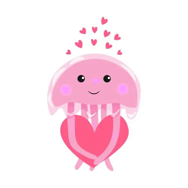 Vector illustration of Girl jellyfish with heart