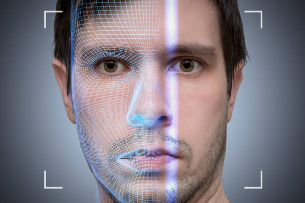Biometric scanner is scanning face of young man. Artificial intelligence concept. Biometric scanner is scanning face of young man. Artificial intelligence concept. 3d scanning photos stock pictures, royalty-free photos & images