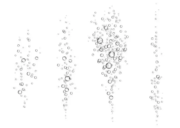 Vector illustration of Underwater fizzy air bubbles on white  background.