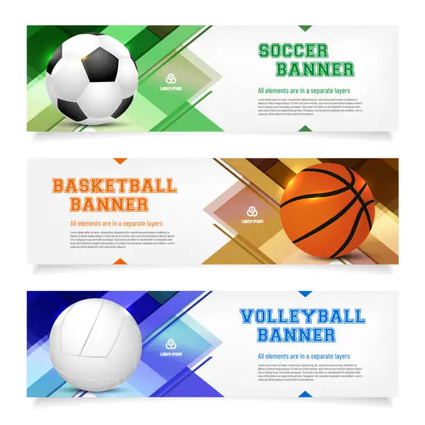 Vector illustration of Set of sport banner templates with ball and sample text
