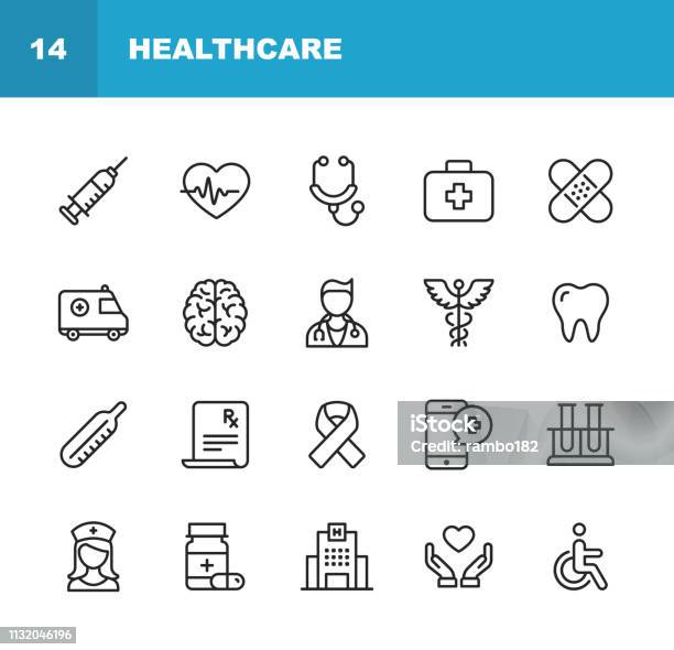 Healthcare And Medicine Line Icons Editable Stroke Pixel Perfect For Mobile And Web Contains Such Icons As Healthcare Nurse Hospital Medicine Ambulance Stock Illustration - Download Image Now
