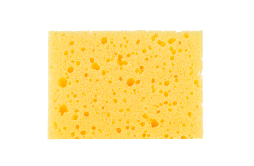 yellow sponge for cleaning ware isolated on white background