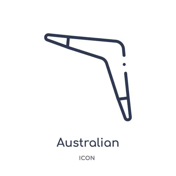 Vector illustration of Linear australian boomerang icon from Culture outline collection. Thin line australian boomerang vector isolated on white background. australian boomerang trendy illustration