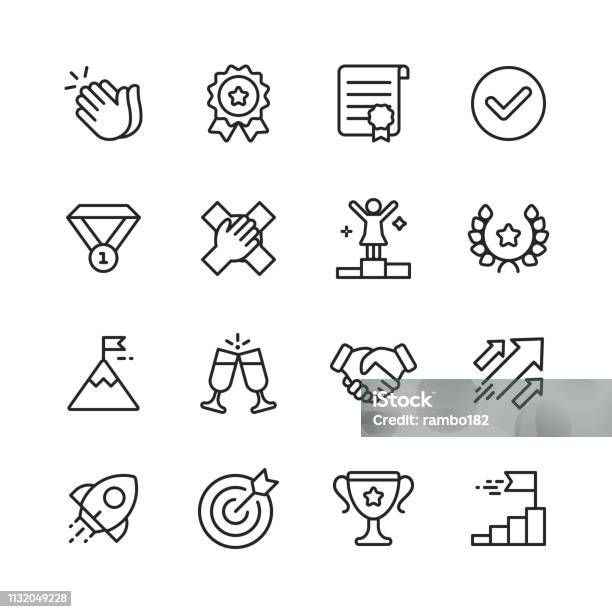 Success Line Icons Editable Stroke Pixel Perfect For Mobile And Web Contains Such Icons As Applause Medal Trophy Champagne Startup Handshake Stock Illustration - Download Image Now