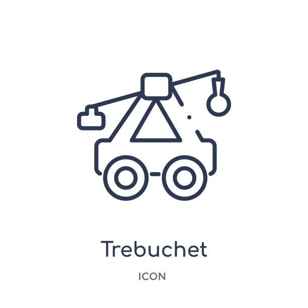 ilustrações de stock, clip art, desenhos animados e ícones de linear trebuchet icon from cultures outline collection. thin line trebuchet icon isolated on white background. trebuchet trendy illustration - slingshot weapon medieval siege