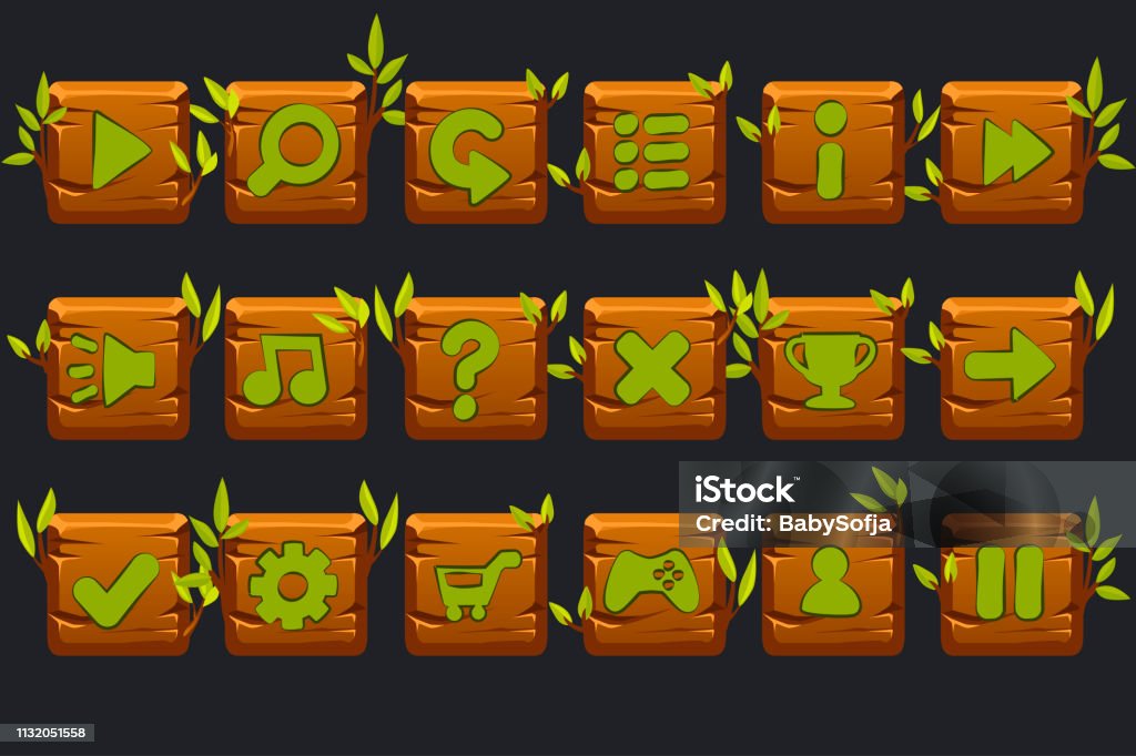 Square Uibuttons Set Of Wooden Square Buttons For Graphical User Interface Gui And 2d ...