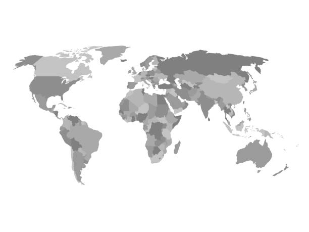 ilustraciones, imágenes clip art, dibujos animados e iconos de stock de mapa político del mundo en tonos grises. fondo de pantalla geográfico plano simlified. ilustración vectorial eps10 - world map