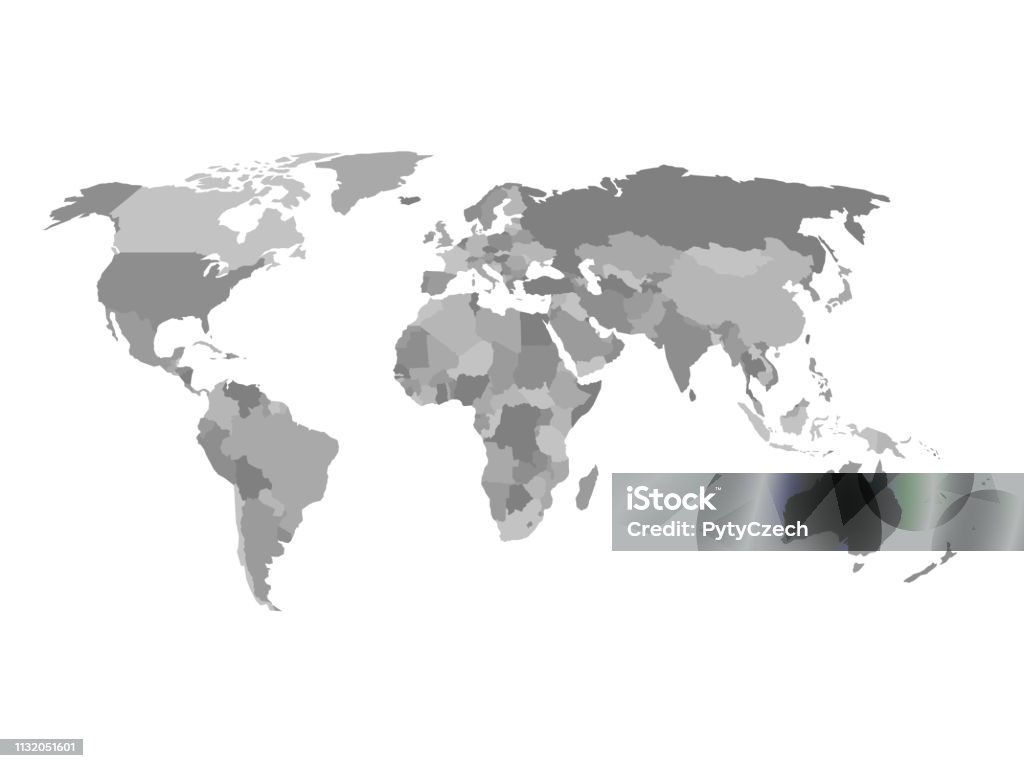 Carte politique du monde dans les nuances de gris. Fond d'écran plat géographique Simlified. Illustration vectorielle EPS10 - clipart vectoriel de Planisphère libre de droits