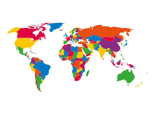 白い背景に国の国境を持つ世界のマルチカラーの空白の政治的なベクトルマップ - multi national点のイラスト素材／クリップアート素材／マンガ素材／アイコン素材