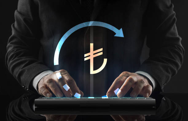 istock Business man working in office and icons appearing 1132054408