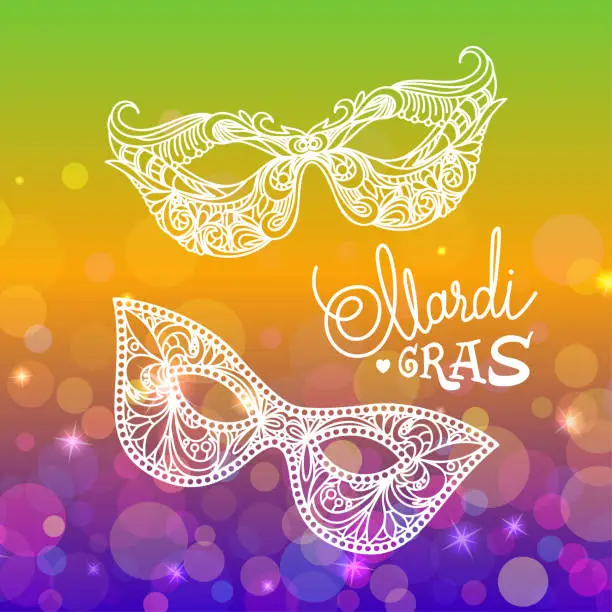 Vector illustration of Mardi Gras carnival mask on bokeh background. Vector illustration EPS10