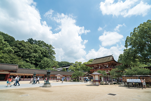 Dazaifu, Japan - June 9, 2016: Many tourists and local people visits Dazaifu Tenmangu Shrine, Japan