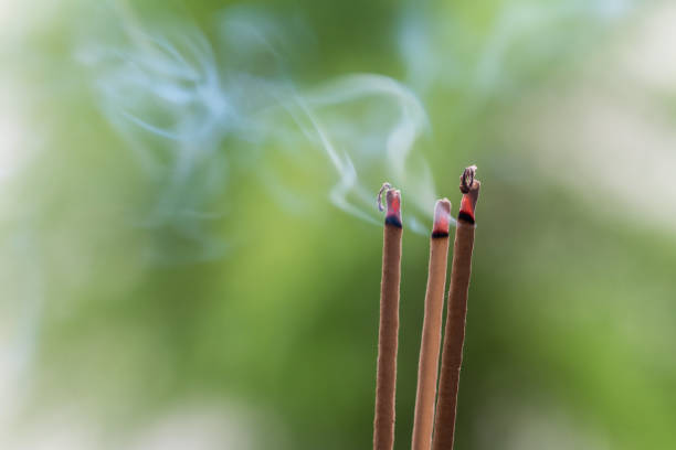 istock Incense stick and smoke from incense burning. Beautiful smoke. Blurred background and design with copy space. 1132057622