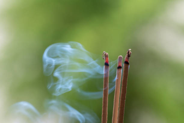 istock Incense stick and smoke from incense burning. Beautiful smoke. Blurred background and design with copy space. 1132057926