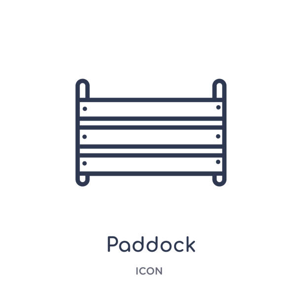 ilustraciones, imágenes clip art, dibujos animados e iconos de stock de icono de paddock lineal de la colección del contorno del desierto. vector de la línea delgada del paddock aislado sobre fondo blanco. paddock ilustración de moda - paddock