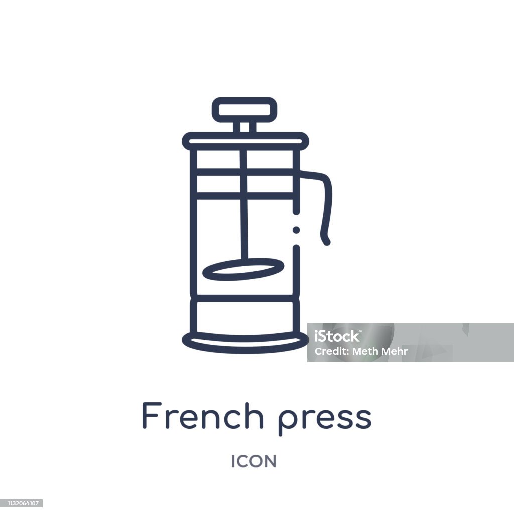 Linear french press icon from Drinks outline collection. Thin line french press vector isolated on white background. french press trendy illustration French Press stock vector