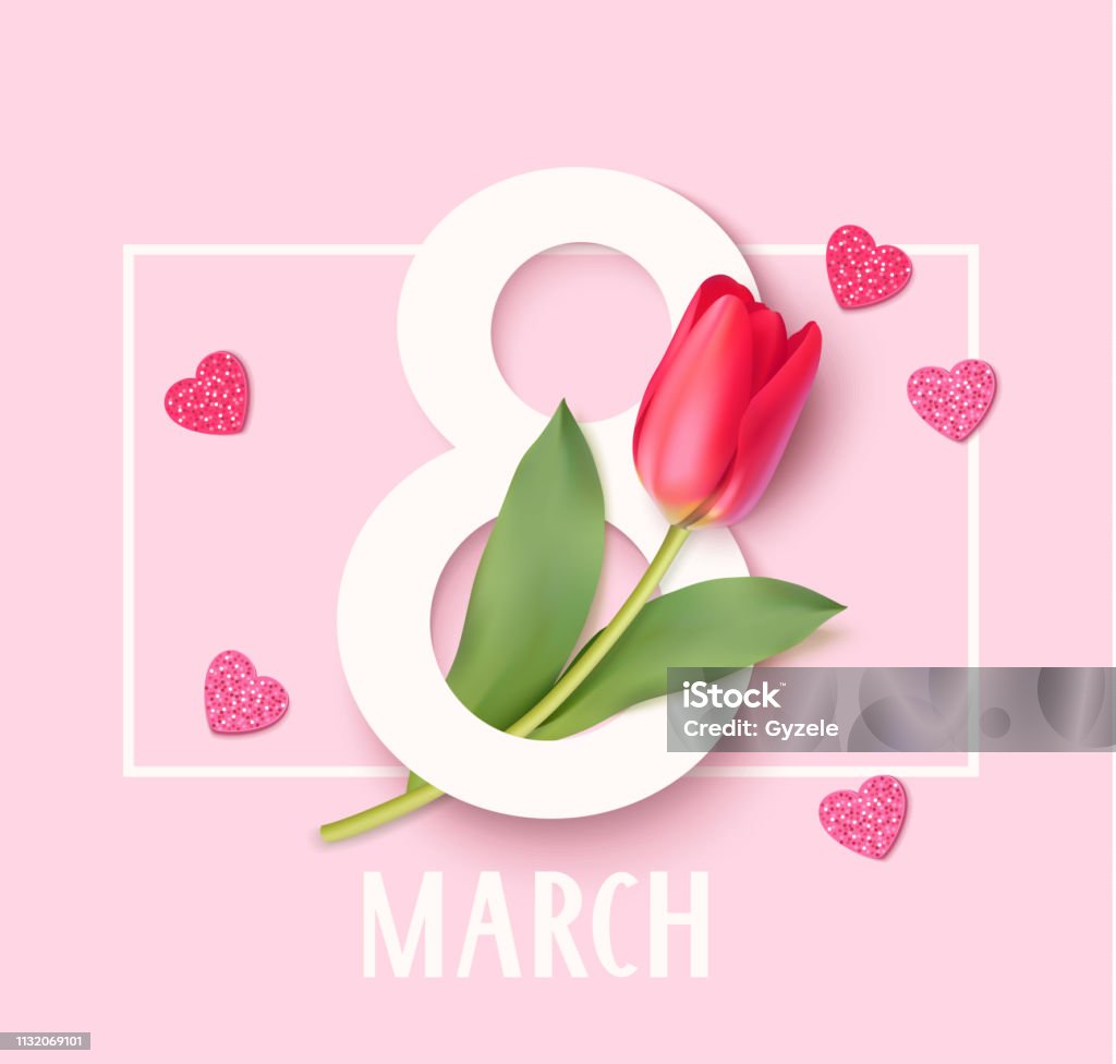 Womens jour 8 mars modèle de conception. Décoratif numéro huit avec des tulipes EED. Illustration vectorielle - clipart vectoriel de Journée internationale des femmes libre de droits