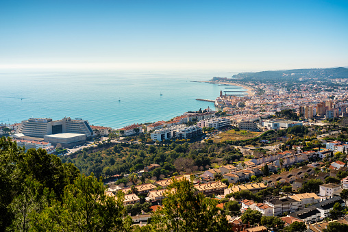 aerial view of Sitges in a sunny day, in Catalonia. Spain