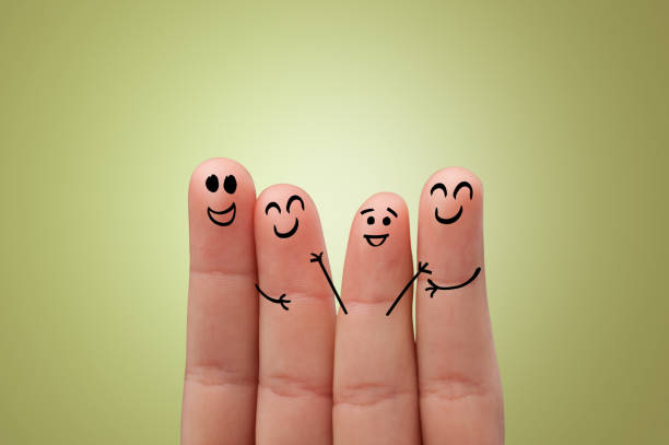 Joyful fingers smiling with colorful background concept